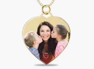 Men's Extra Large Engravable Photo Dog Tag Pendant in 10K White or Yellow  Gold (1 Image and 4 Lines)